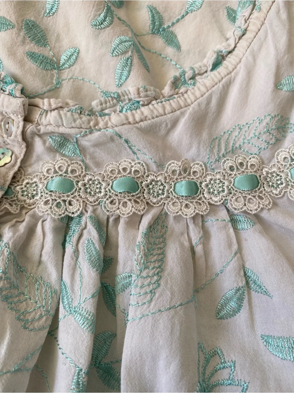 Eileen West Blue Floral Embroidered Maxi Nightgown - Button Front - Size S - Picture 7 of 14